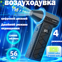 Воздуходувка аккумуляторная ТУРБО 52м/с с фонариком